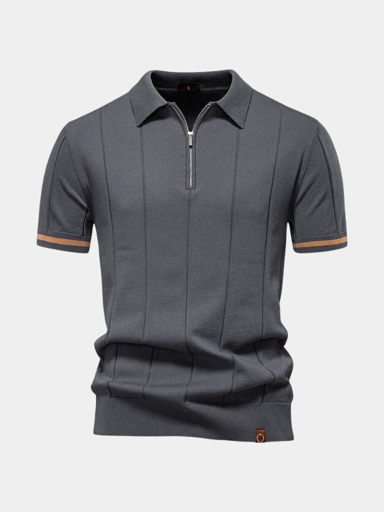 Frederik | Camelkleurige gebreide polo met ritskraag