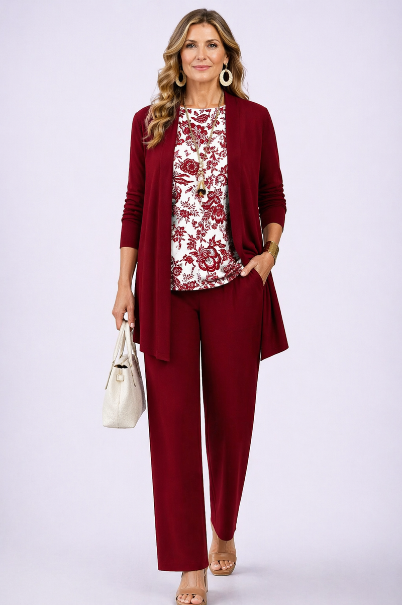 Geertje | 3-delige set met printcardigan in wit en rood