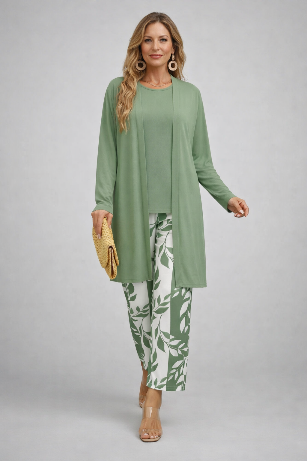 Gerdien | 3-delige set met printbroek in groen