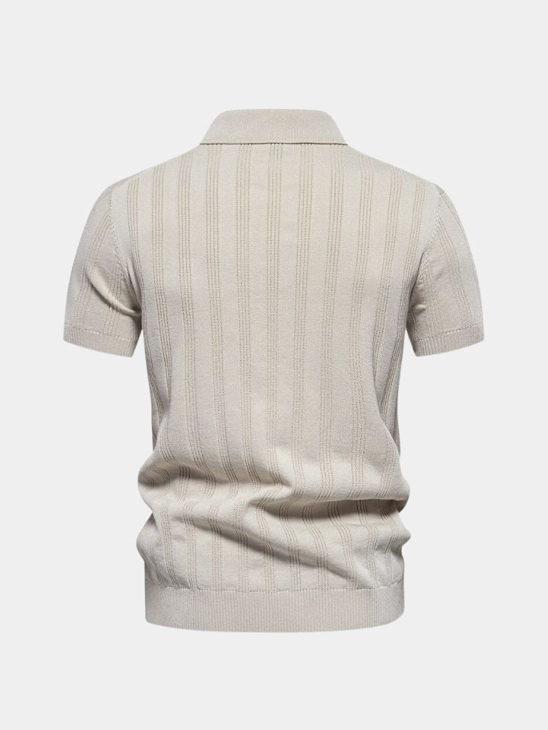 Godfried | Crèmekleurige gebreide polo met structuur