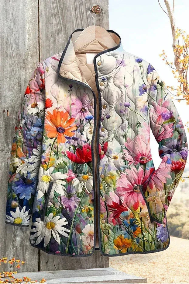 Roosmarijn | Gewatteerde Jas met Kleurrijke Veldbloemen