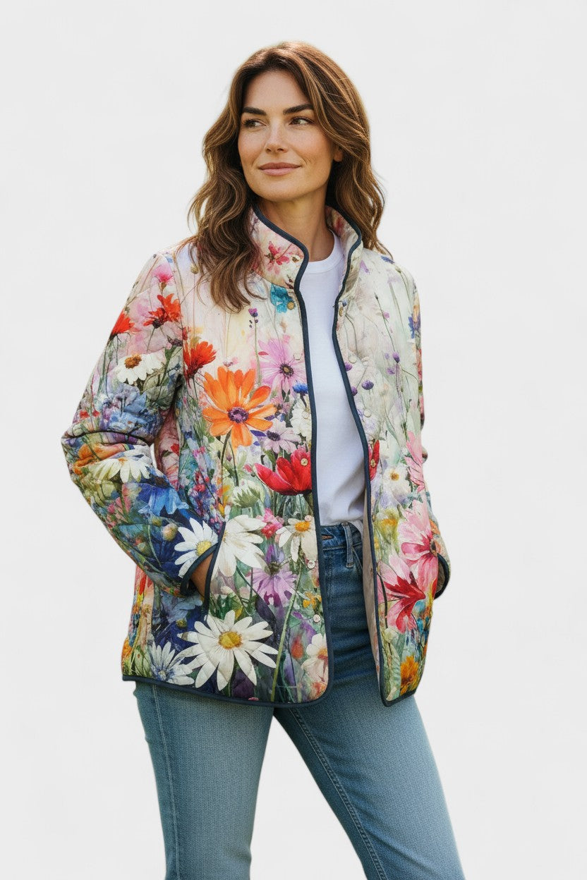 Roosmarijn | Gewatteerde Jas met Kleurrijke Veldbloemen
