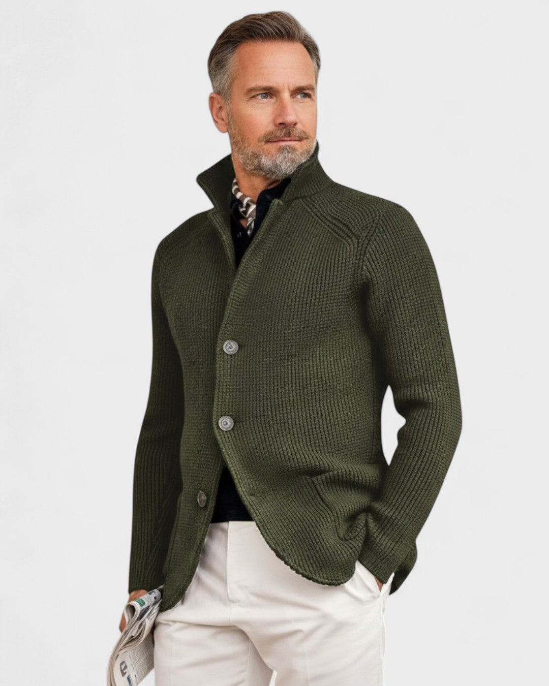 Elbert | Marineblauw ribgebreid vest met knopen