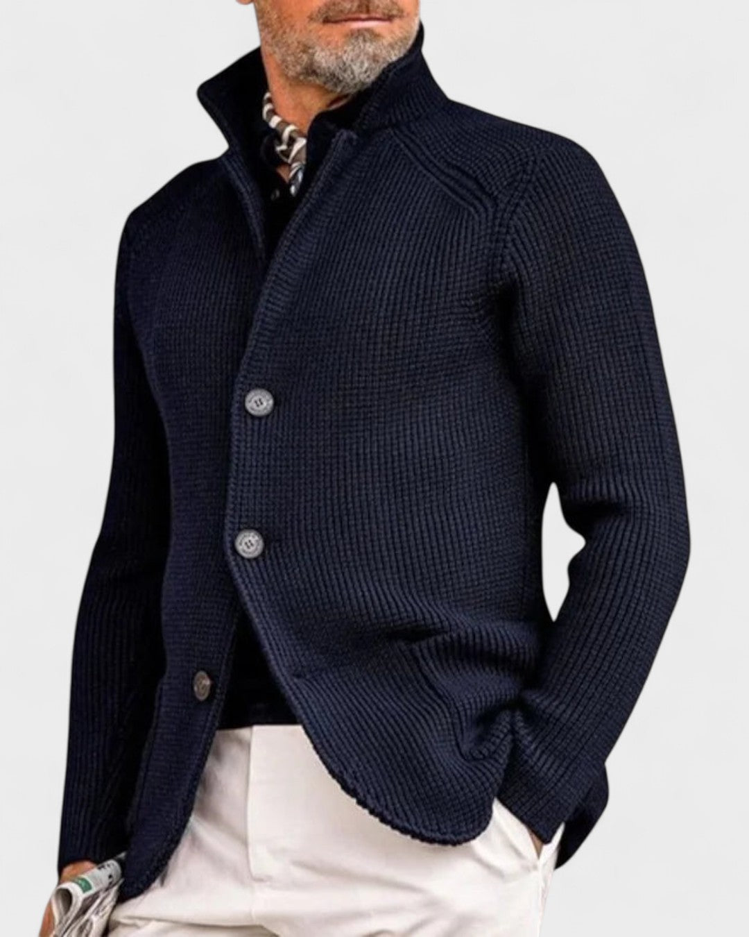 Elbert | Marineblauw ribgebreid vest met knopen