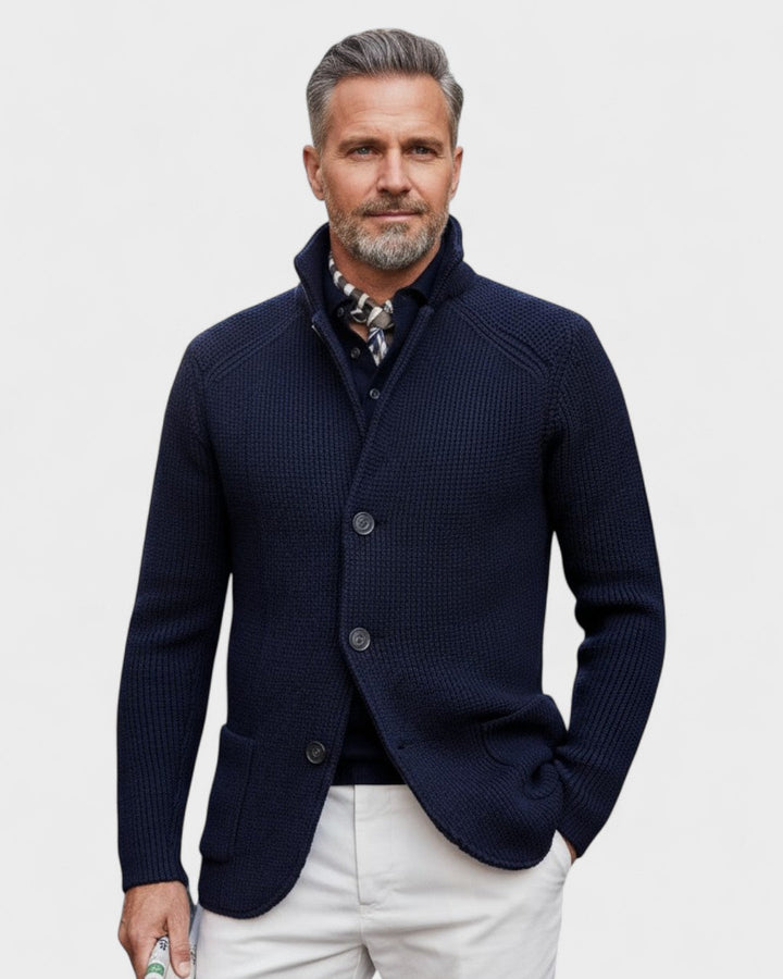 Elbert | Marineblauw ribgebreid vest met knopen