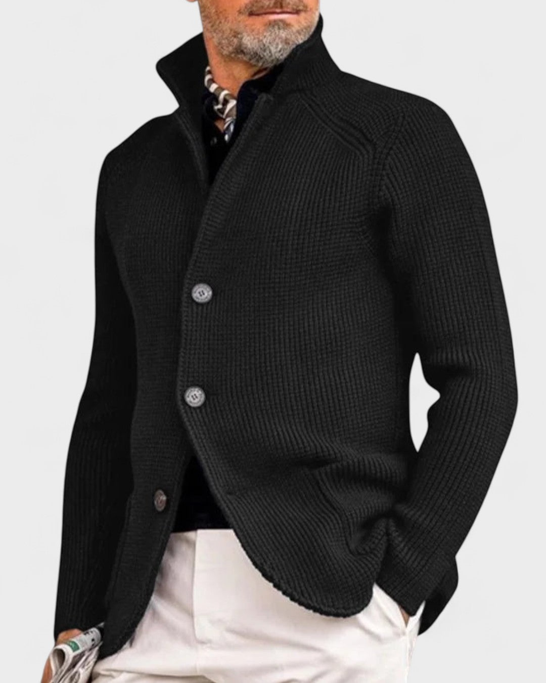 Elbert | Marineblauw ribgebreid vest met knopen