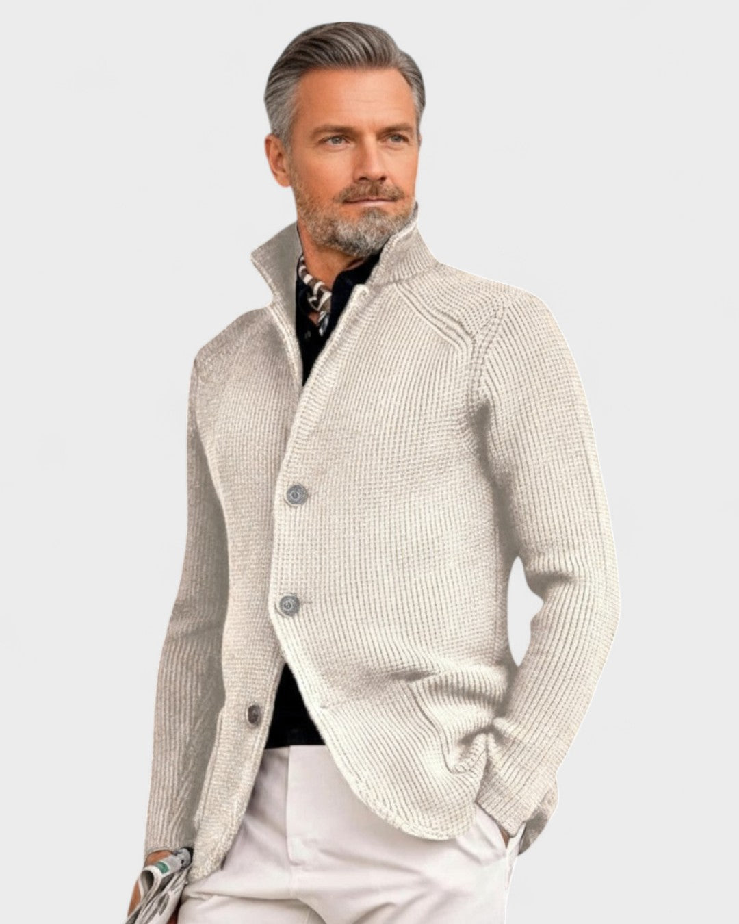 Elbert | Marineblauw ribgebreid vest met knopen
