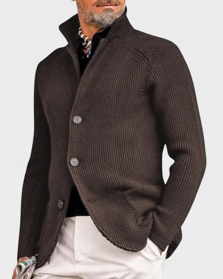 Elbert | Marineblauw ribgebreid vest met knopen