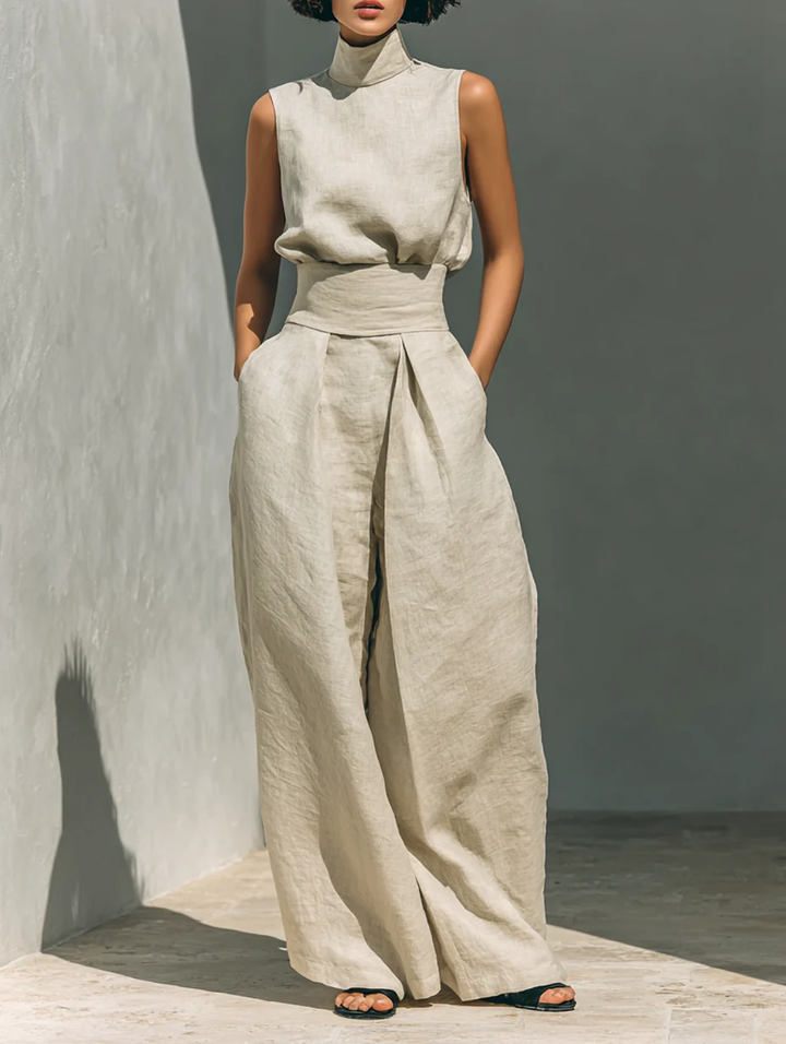 Hiske | Set met mouwloze blouse en wijde broek