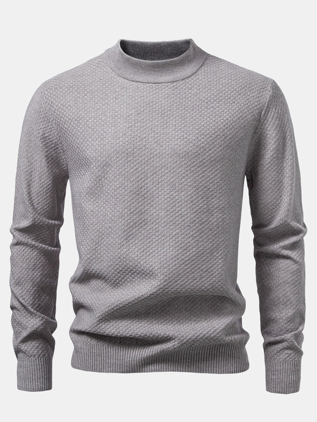 Checkerboard Textured Mock Neck Sweater