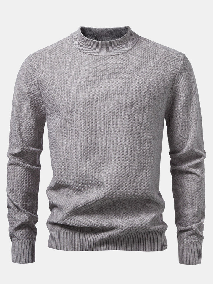 Checkerboard Textured Mock Neck Sweater
