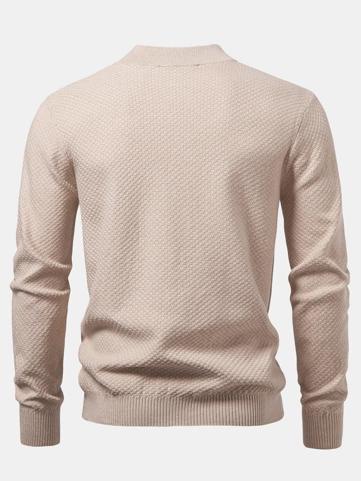 Checkerboard Textured Mock Neck Sweater