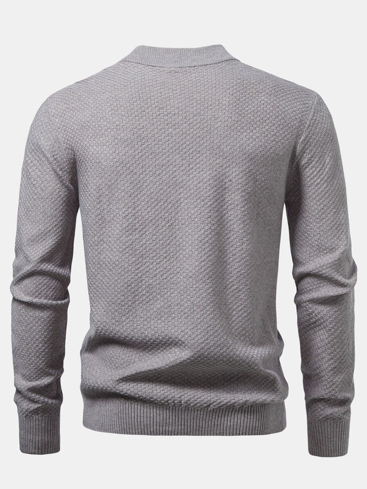 Checkerboard Textured Mock Neck Sweater