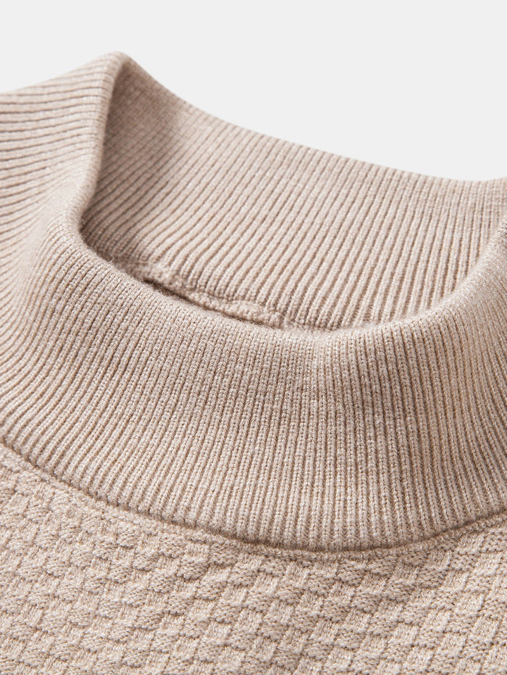 Checkerboard Textured Mock Neck Sweater