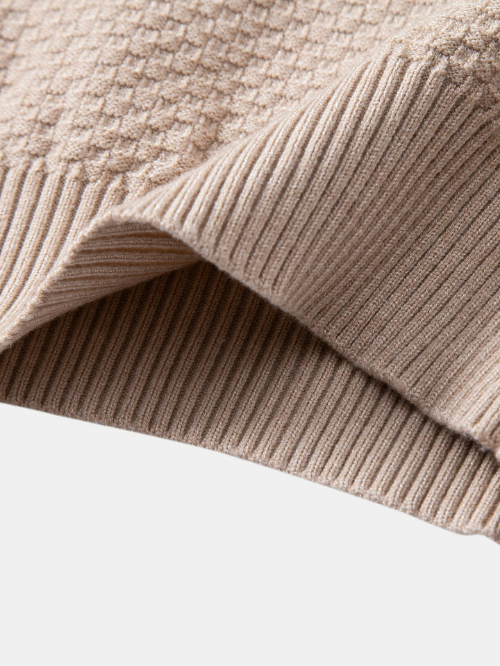Checkerboard Textured Mock Neck Sweater