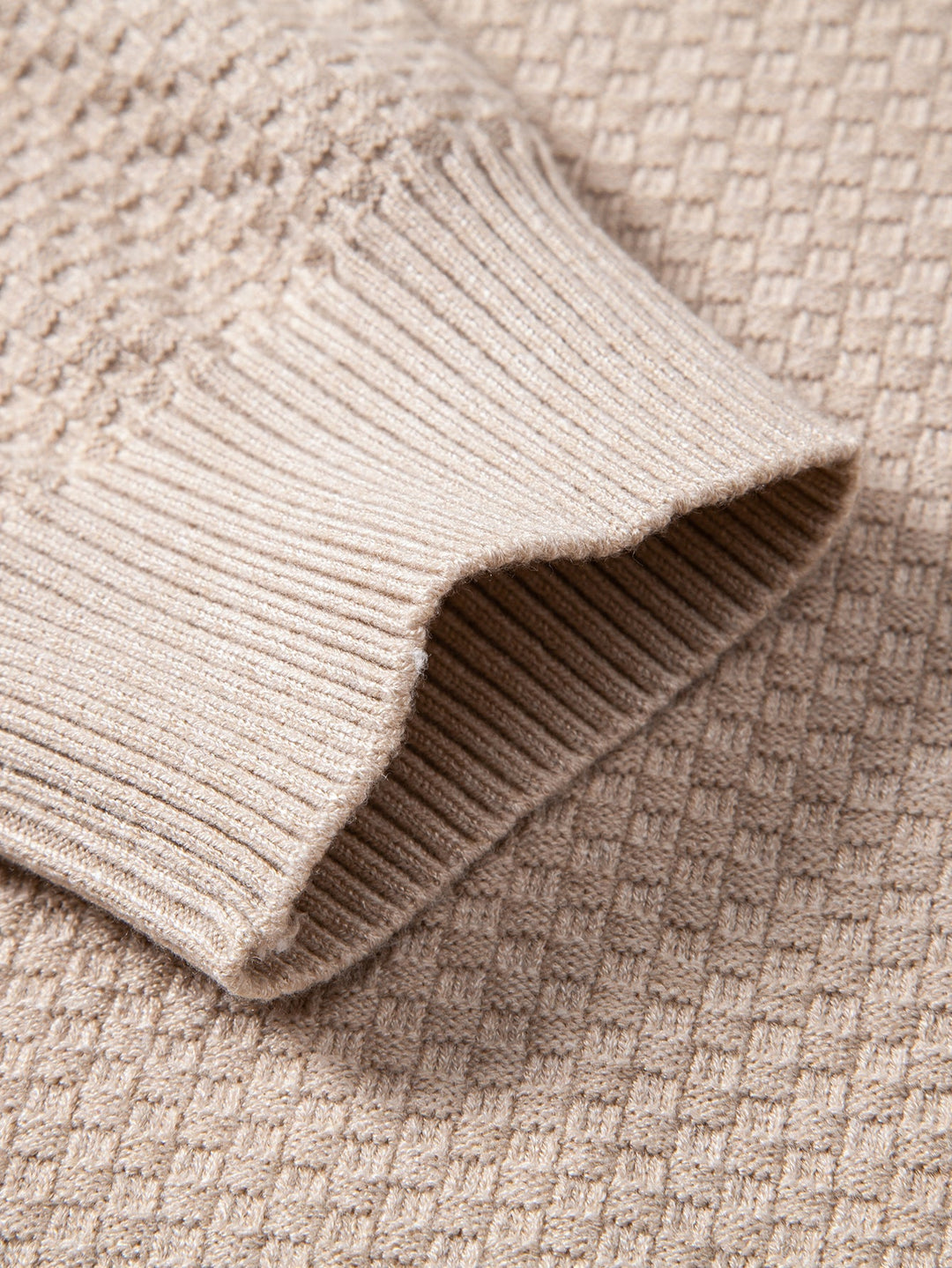 Checkerboard Textured Mock Neck Sweater