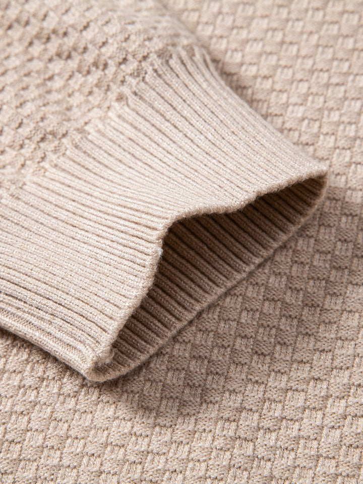 Checkerboard Textured Mock Neck Sweater