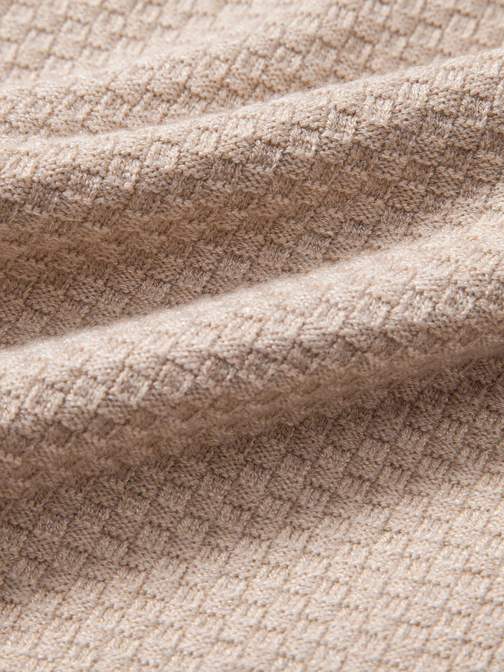 Checkerboard Textured Mock Neck Sweater