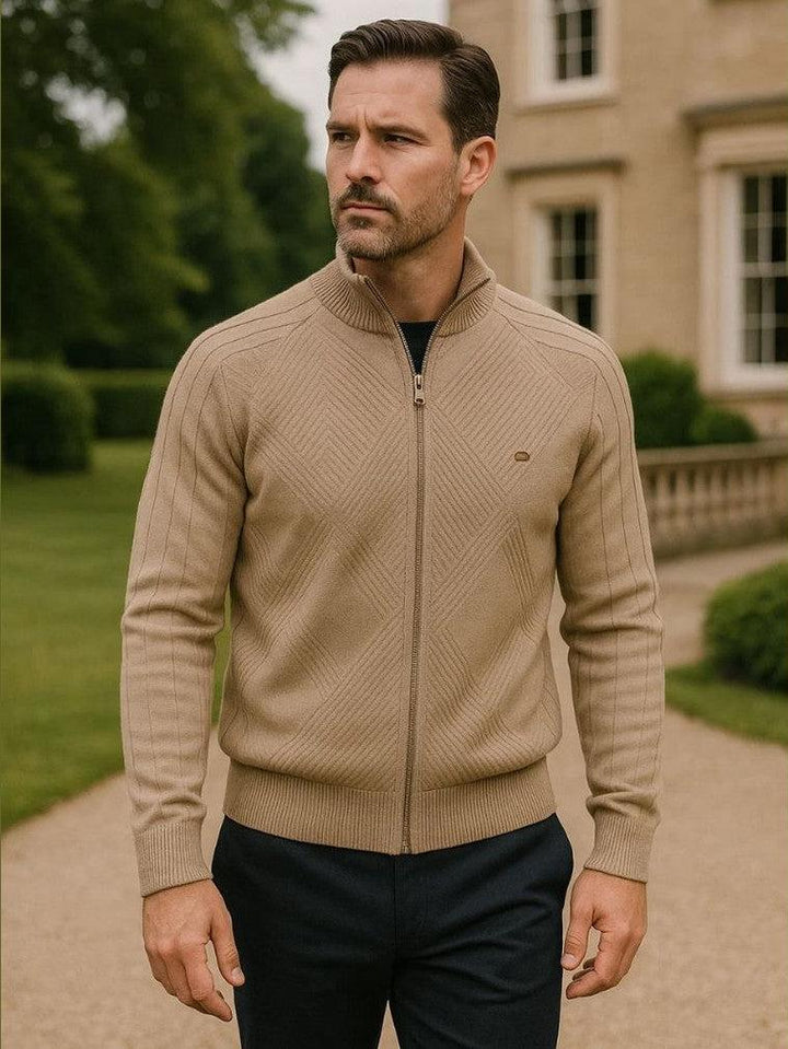 Wiebe | Taupe gebreid vest met rits