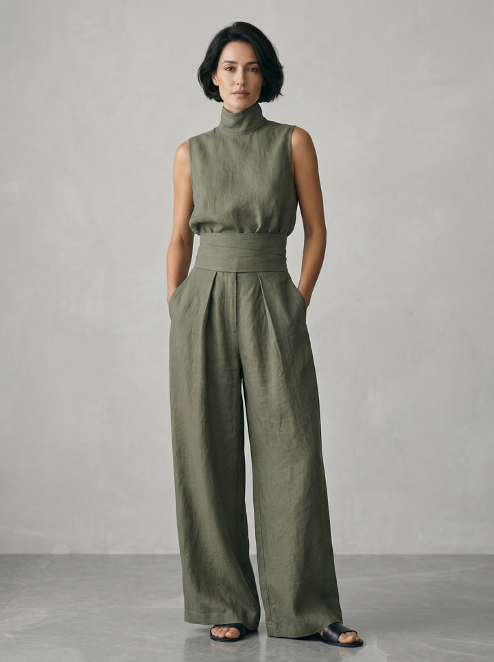 Janita | Minimalistische set met mouwloze blouse