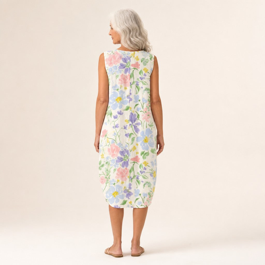 Julia | Mouwloze midi-jurk met tuinbloemen
