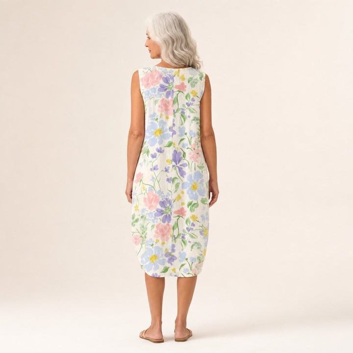 Julia | Mouwloze midi-jurk met tuinbloemen
