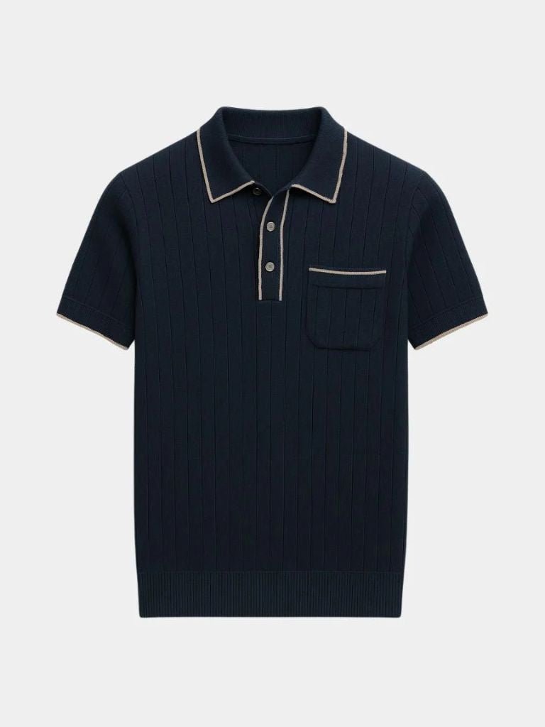 Jarno | Marineblauwe gebreide polo met borstzak