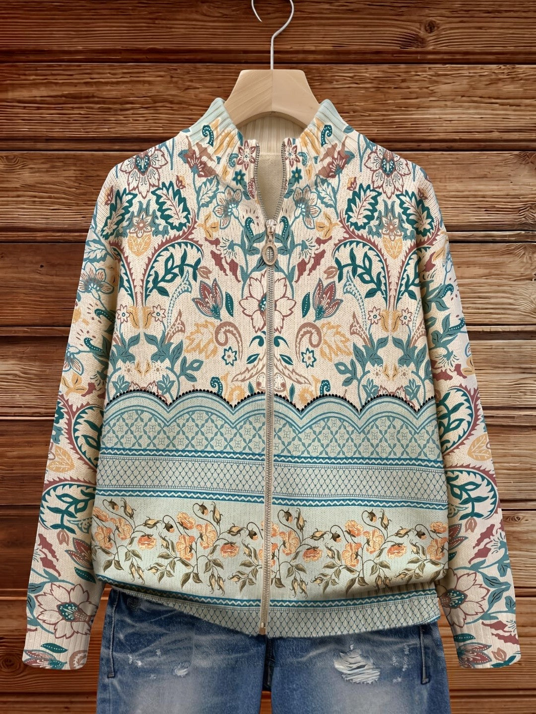 Jolanda | Vest met florale sierrand