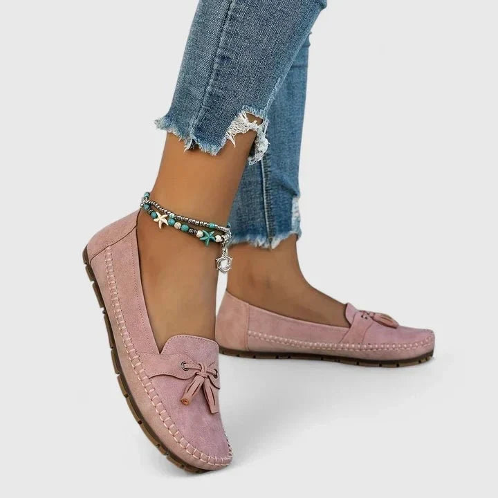 Truus | Donkerblauwe mocassin met sierstrik