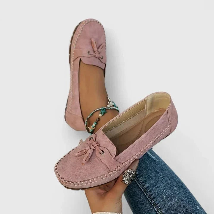 Truus | Donkerblauwe mocassin met sierstrik