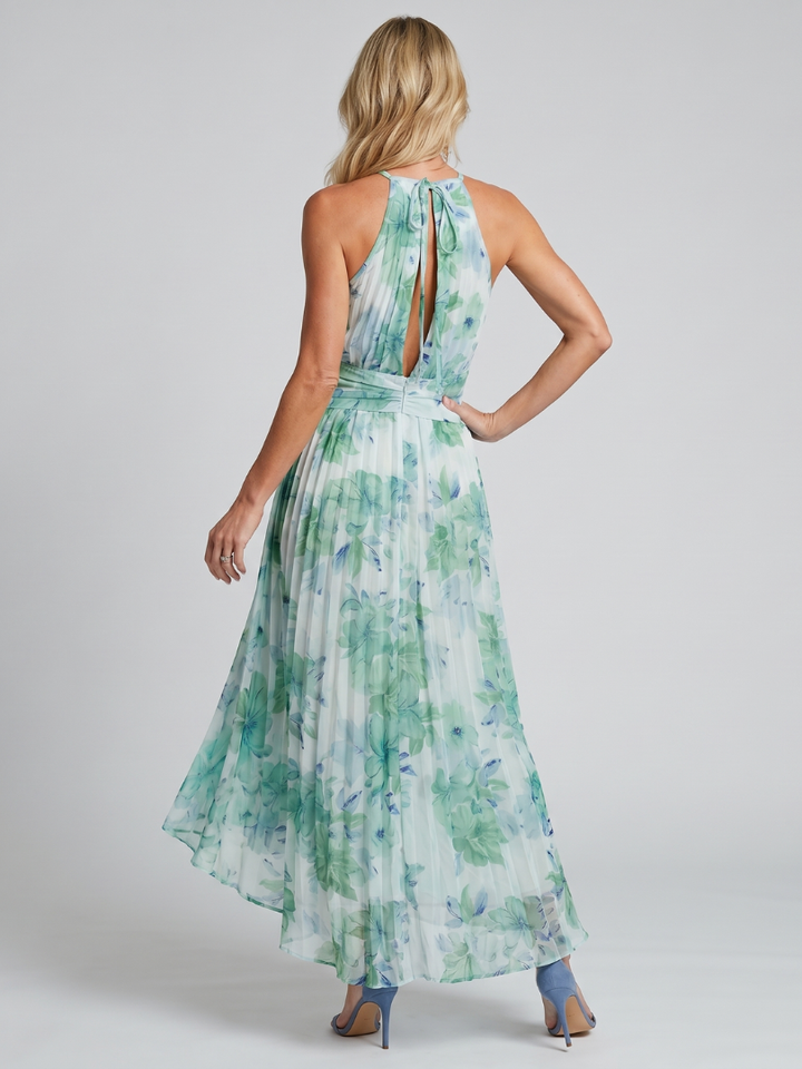 Judith | Midi-jurk met aquarelbloemen in mint