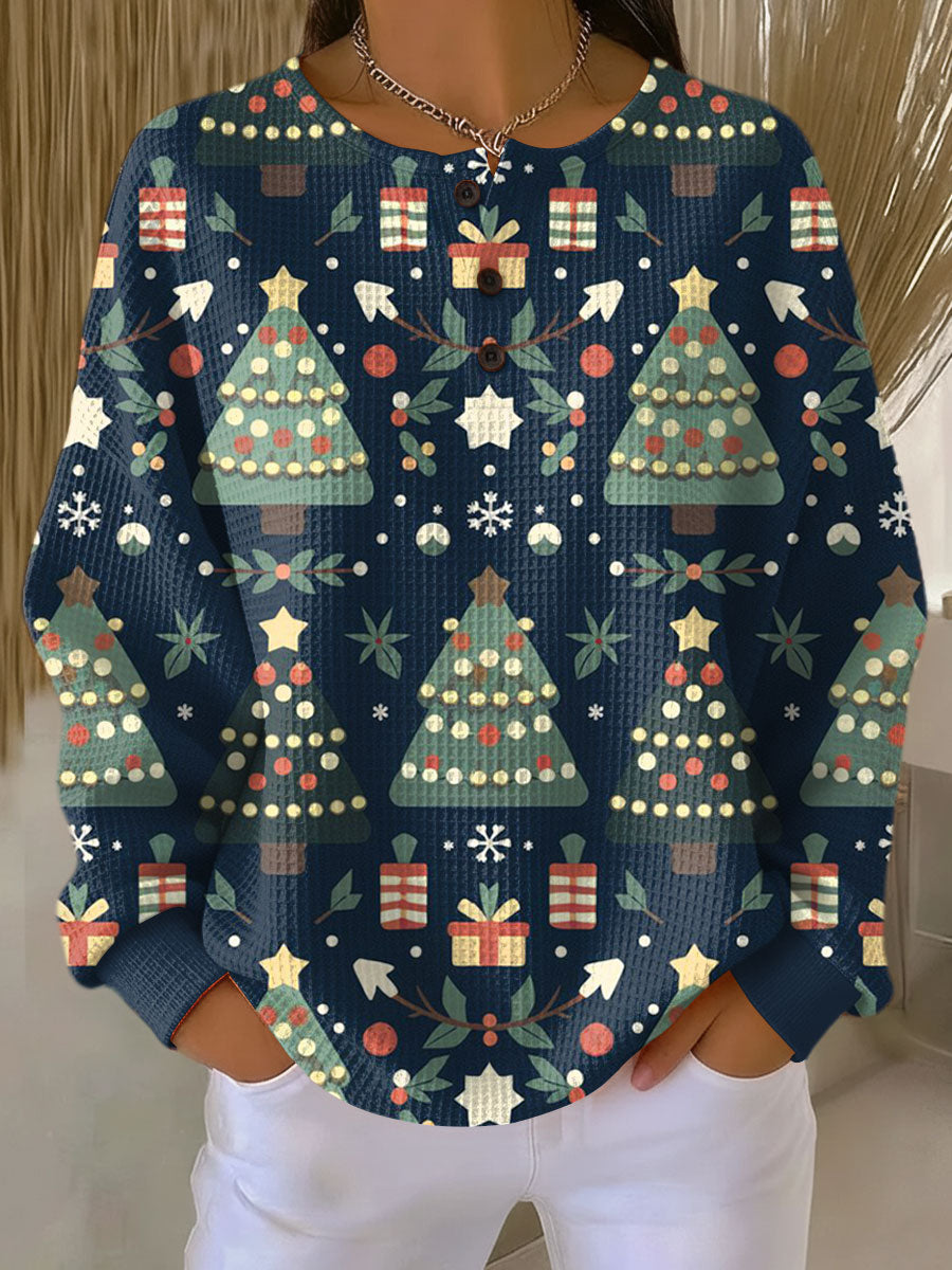 Karlijn | Donkerblauwe kersttrui met dennen