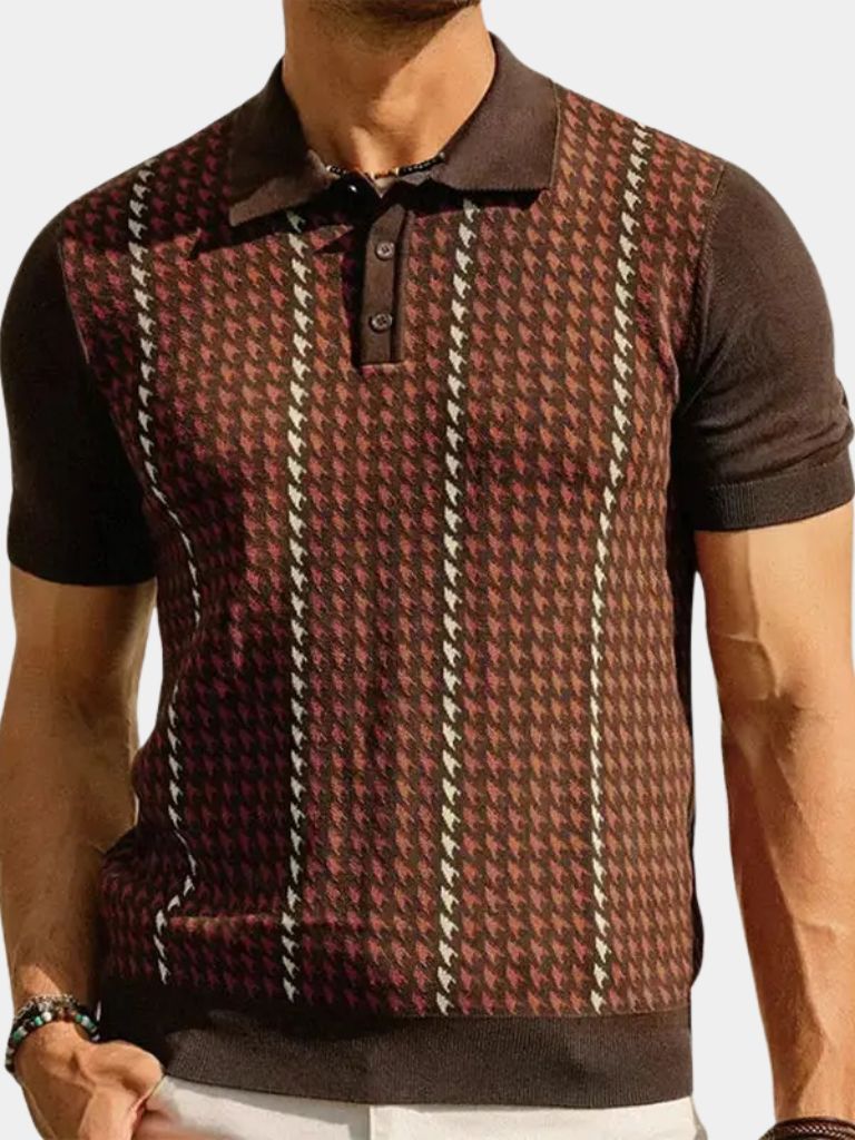 Kasper | Bruine gebreide polo met dessin