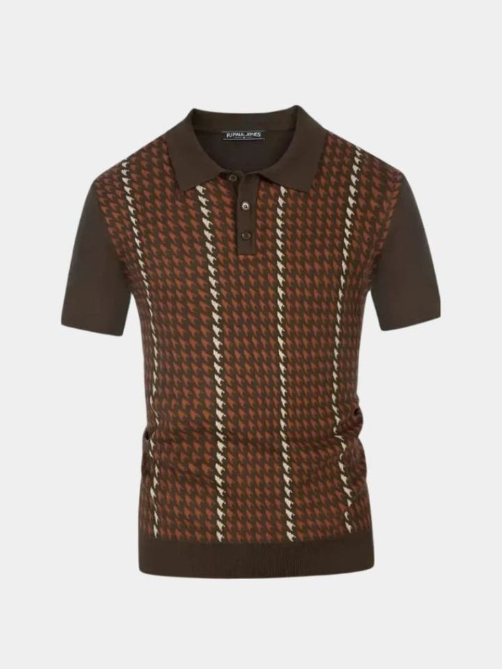 Kasper | Bruine gebreide polo met dessin