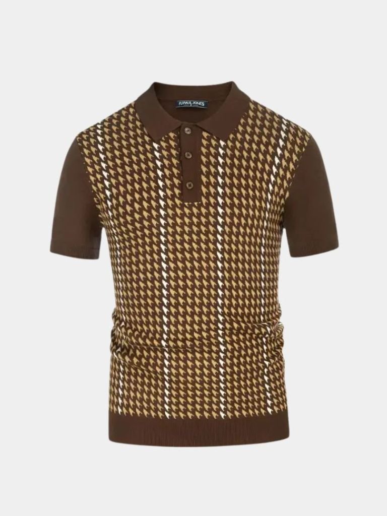 Kasper | Bruine gebreide polo met dessin