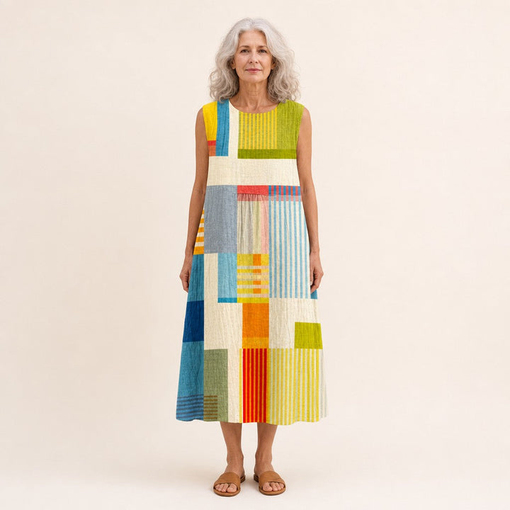 Esther | Mouwloze midi-jurk met kleurrijke vlakken