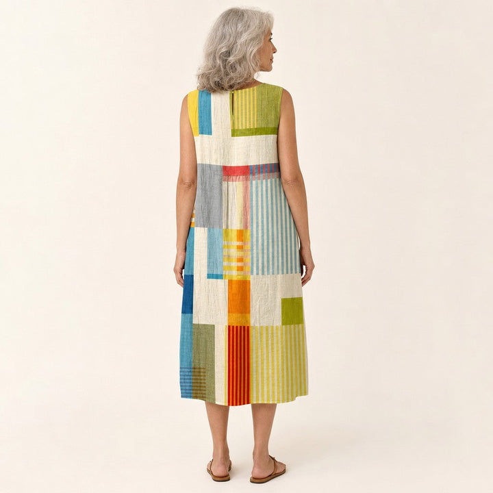 Esther | Mouwloze midi-jurk met kleurrijke vlakken