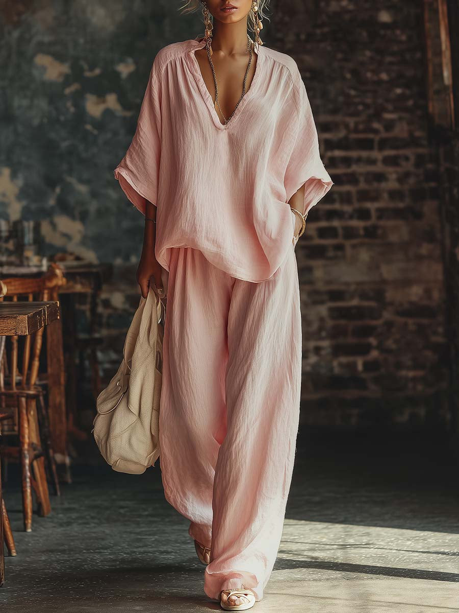 Lente | Set met V-hals shirt en broek