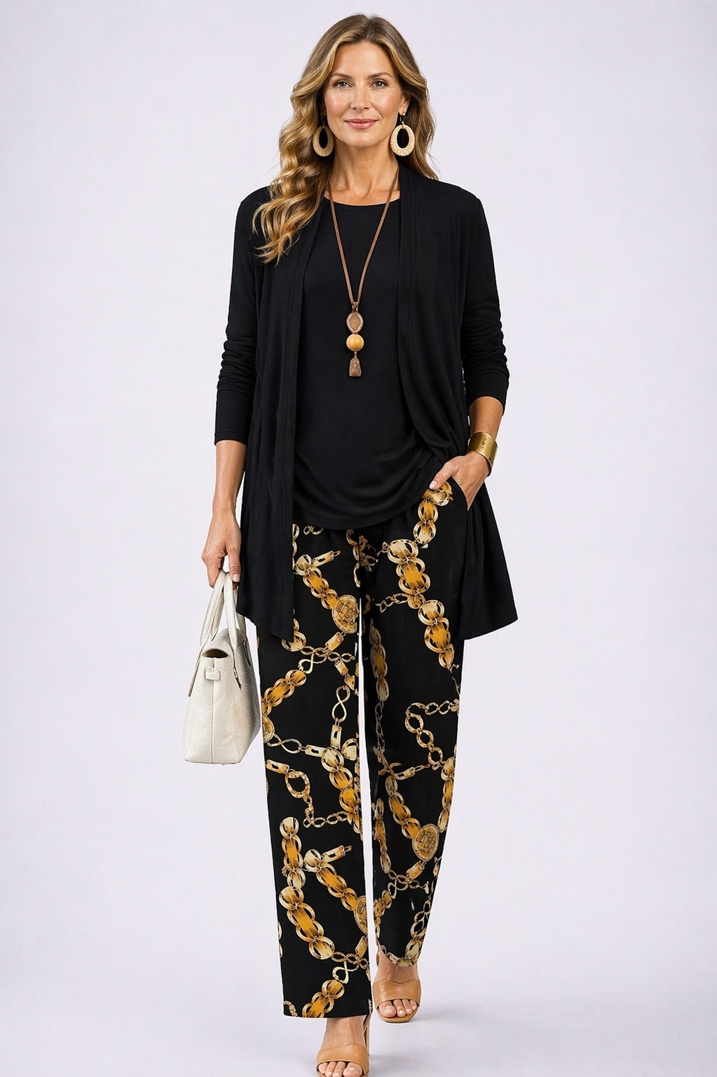Liesbeth | 3-delige set met printvest in zwart