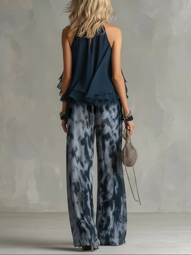 Linde | Set met haltertop en broek met abstracte print