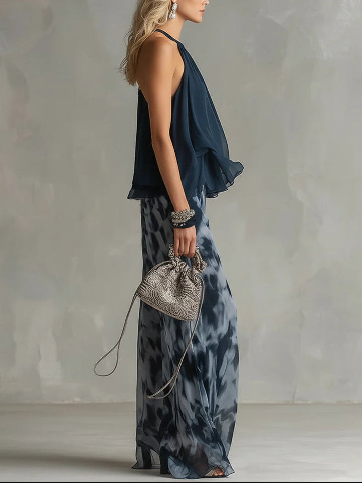 Linde | Set met haltertop en broek met abstracte print
