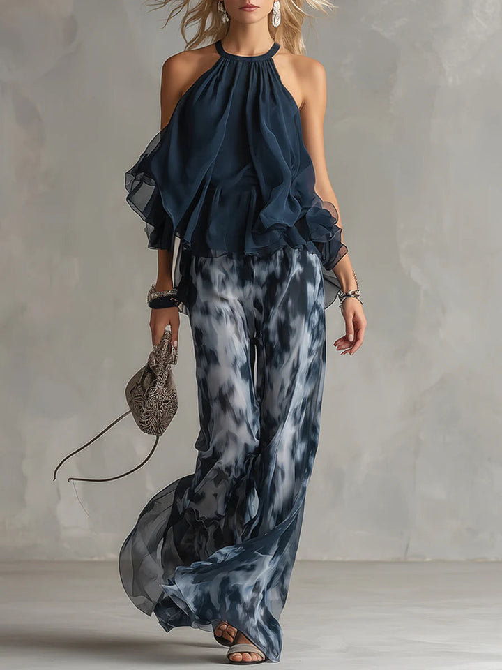Linde | Set met haltertop en broek met abstracte print