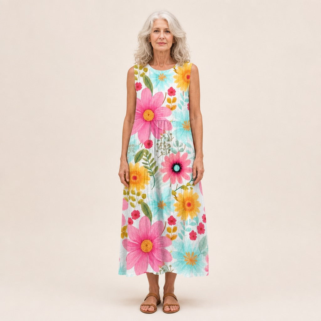 Vera | Mouwloze midi-jurk met grote margrieten