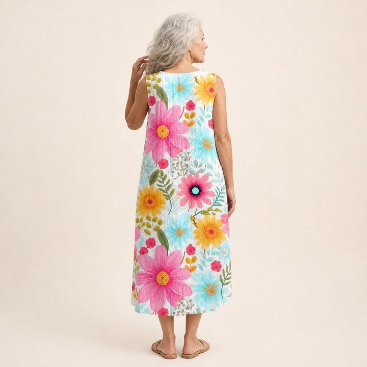 Vera | Mouwloze midi-jurk met grote margrieten