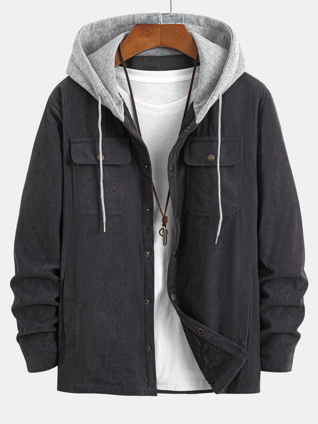 Marco | Gewatteerde corduroy jas met capuchon