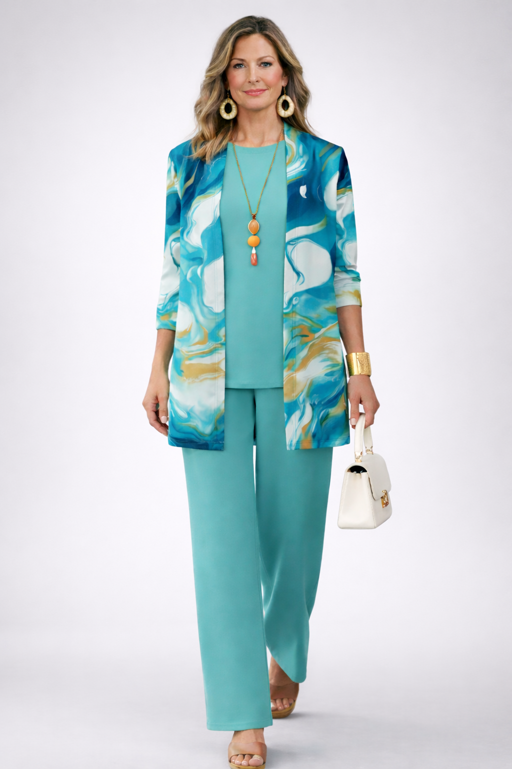 Marjolein | 3-delige set met marmerjas in blauw