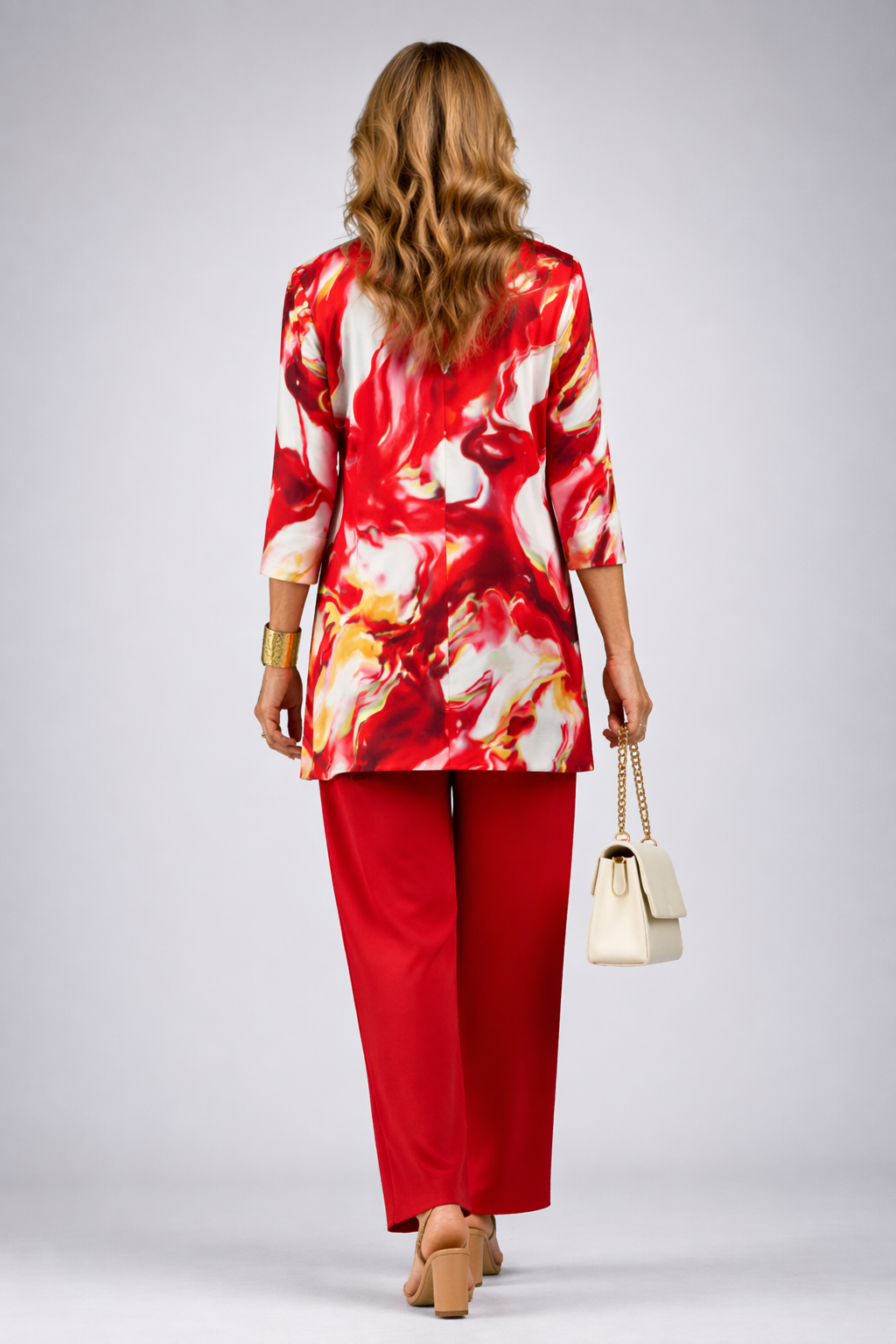 Merel | 3-delige set met marmerjas in rood