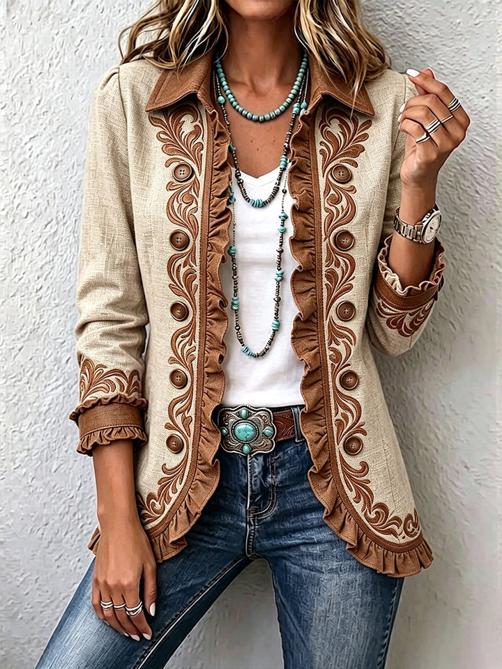 Merel | Vintage boho-jasje met bloemenprint en ruches