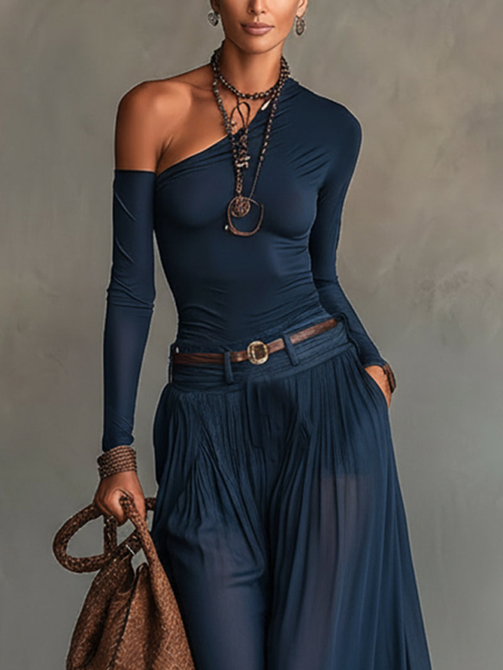 Minke | Set met one-shoulder body en chiffon maxirok