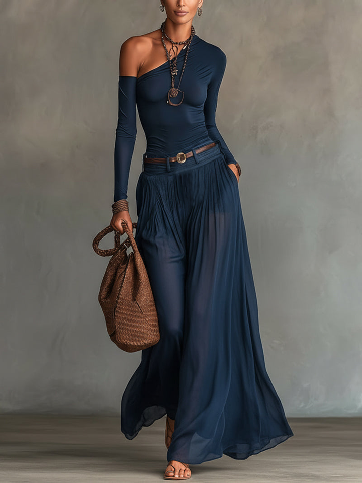 Minke | Set met one-shoulder body en chiffon maxirok